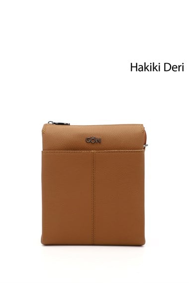 Unisex Taba Uzun Askılı Hakiki Deri Evrak Omuz Çantası