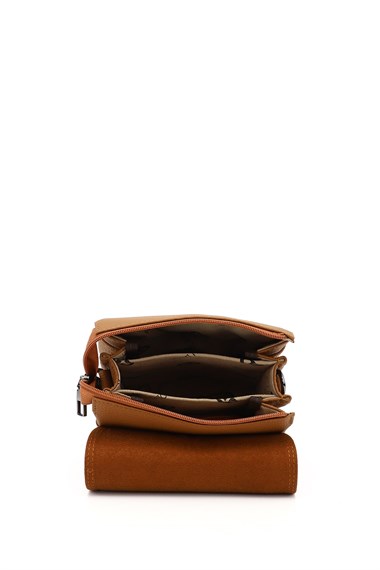 Unisex Taba Uzun Askılı Hakiki Deri Evrak Omuz Çantası