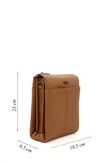 Unisex Taba Uzun Askılı Hakiki Deri Evrak Omuz Çantası