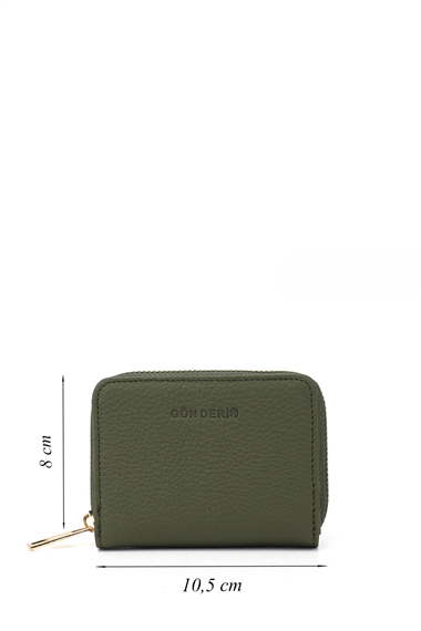 Unisex Yeşil Floter Hakiki Deri Dikey Cüzdan