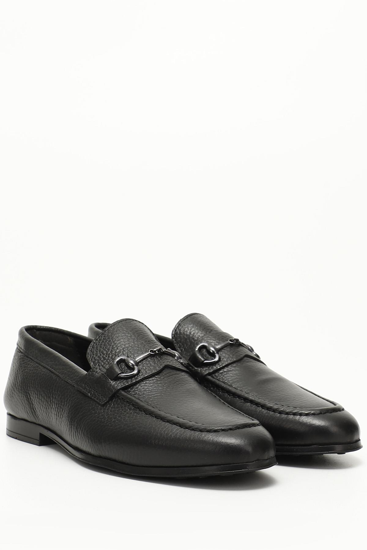 Men's Black Floater Buckle Genuine Leather Loafer Shoes
