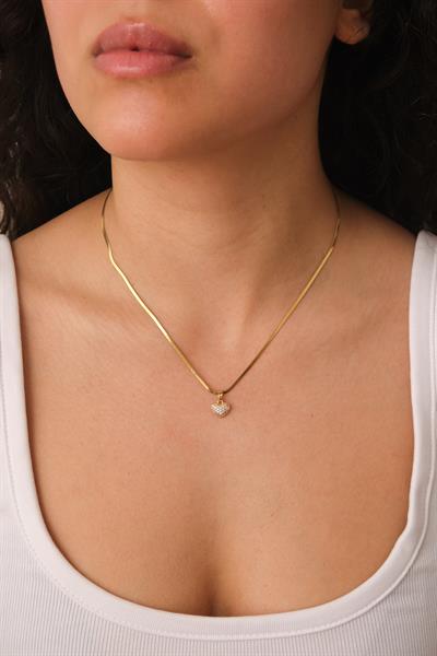 Minimal Taşlı Kalp Kolye