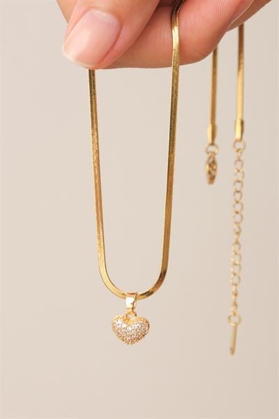 Minimal Taşlı Kalp Kolye