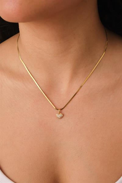 Minimal Taşlı Kalp Kolye