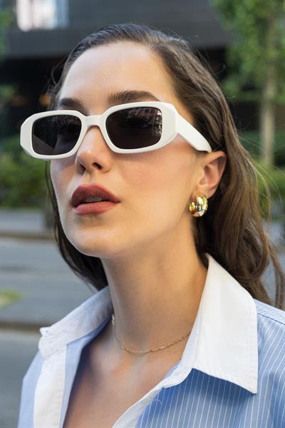 MV19806-1 Geometrik Tasarım Beyaz Kadın Güneş Gözlüğü