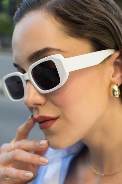 MV19806-1 Geometrik Tasarım Beyaz Kadın Güneş Gözlüğü