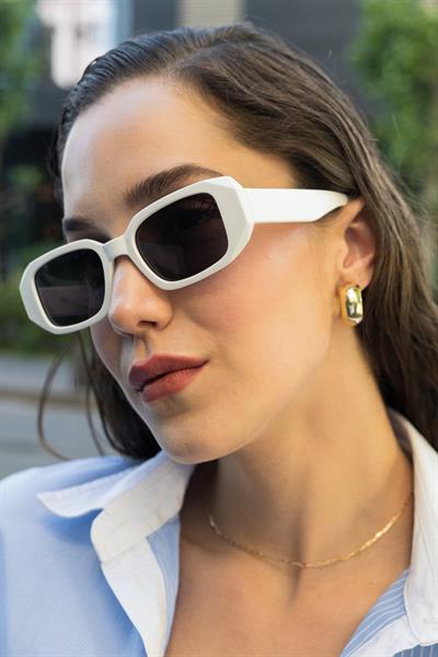 MV19806-1 Geometrik Tasarım Beyaz Kadın Güneş Gözlüğü
