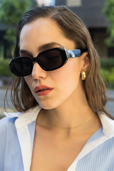 MV19806 Geometrik Tasarım Siyah Kadın Güneş Gözlüğü