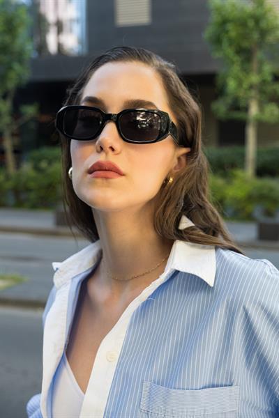 MV19806 Geometrik Tasarım Siyah Kadın Güneş Gözlüğü