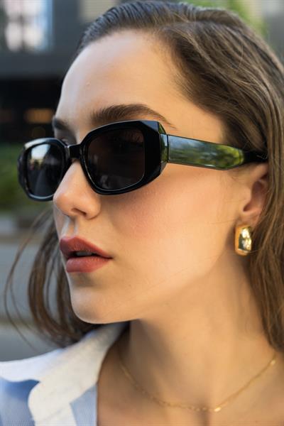 MV19806 Geometrik Tasarım Siyah Kadın Güneş Gözlüğü