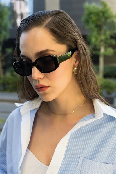 MV19806 Geometrik Tasarım Siyah Kadın Güneş Gözlüğü