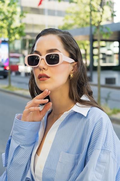 MV19806-2 Geometrik Tasarım Pembe Kadın Güneş Gözlüğü