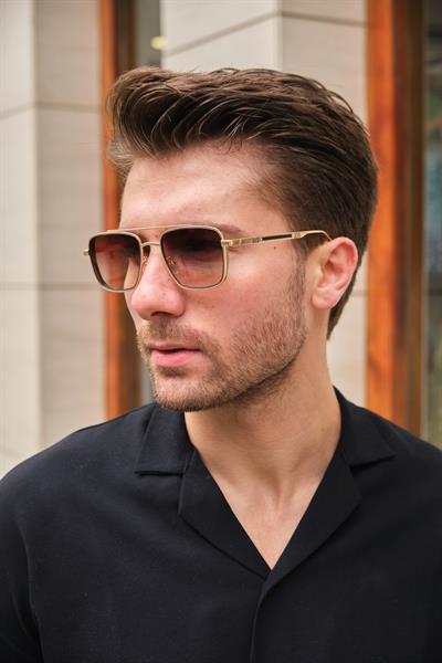 MV02019-1 Gold Çerçeve Kahverengi Erkek Güneş Gözlüğü