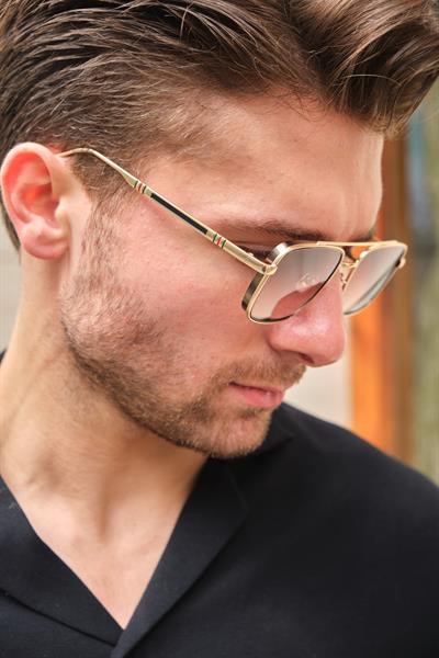 MV02019-1 Gold Çerçeve Kahverengi Erkek Güneş Gözlüğü