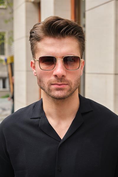 MV02019-1 Gold Çerçeve Kahverengi Erkek Güneş Gözlüğü