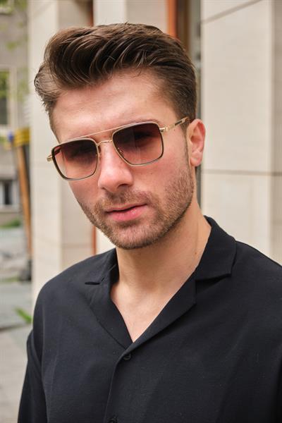 MV02019-1 Gold Çerçeve Kahverengi Erkek Güneş Gözlüğü