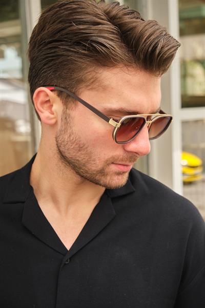 MV2023-1 Gold Detay Kahverengi Erkek Güneş Gözlüğü