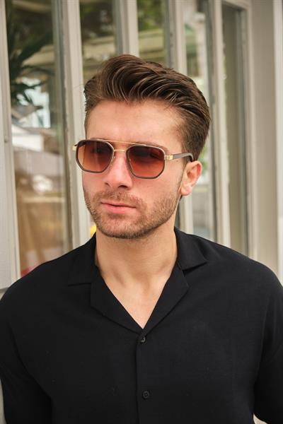 MV2023-1 Gold Detay Kahverengi Erkek Güneş Gözlüğü