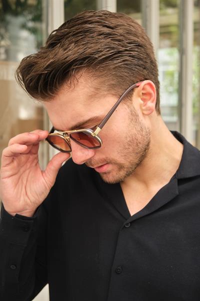 MV2023-1 Gold Detay Kahverengi Erkek Güneş Gözlüğü