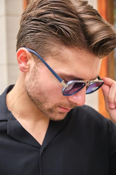 MV2023-2 Gold Detay Mavi Erkek Güneş Gözlüğü