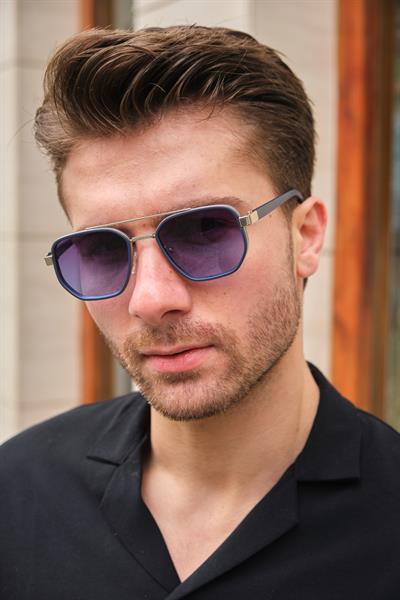 MV2023-2 Gold Detay Mavi Erkek Güneş Gözlüğü