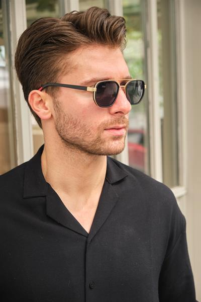 MV2023 Gold Detay Siyah Erkek Güneş Gözlüğü