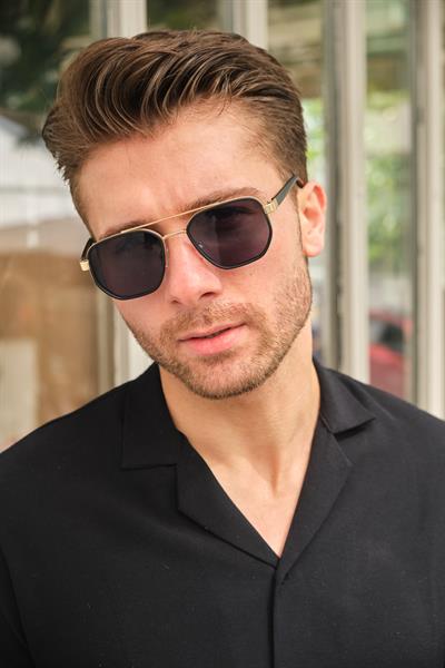 MV2023 Gold Detay Siyah Erkek Güneş Gözlüğü