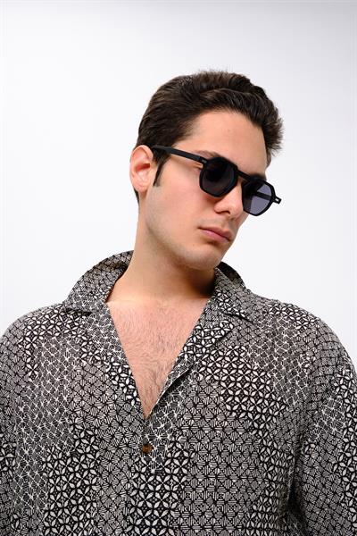 MV10136-1 Geometrik Mat Siyah Erkek Güneş Gözlüğü