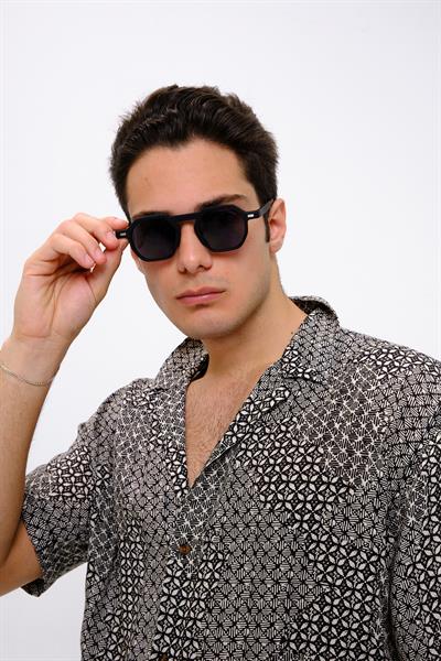 MV10136-1 Geometrik Mat Siyah Erkek Güneş Gözlüğü