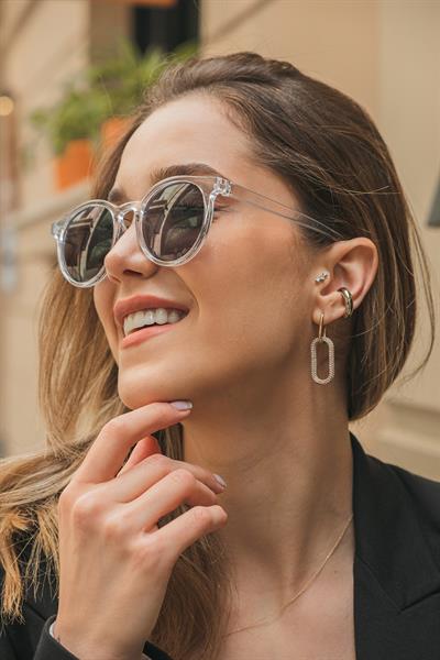 MV19886-6 Oval Şeffaf Çerçeve Kadın Güneş Gözlüğü
