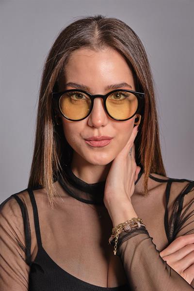 MV19886- Oval Sarı Cam Kadın Güneş Gözlüğü