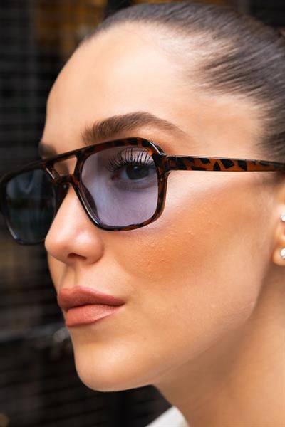 MV24149-1 Leopar Mavi Kadın Güneş Gözlüğü