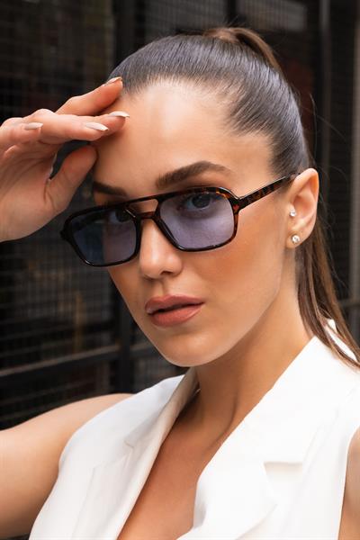 MV24149-1 Leopar Mavi Kadın Güneş Gözlüğü