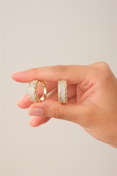 Örgü Detay Taşlı Küpe