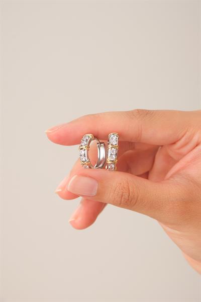 Sarı Detay Taşlı Halka Küpe