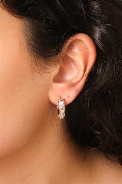 Sarı Detay Taşlı Halka Küpe