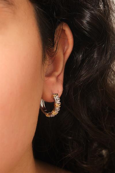 Sarı Detay Taşlı Halka Küpe