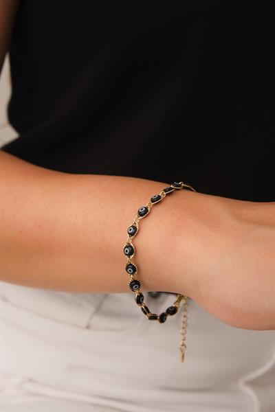 Siyah Sıralı Nazar Boncuğu Bileklik