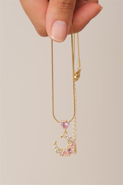 Taşlı Ay Kalp Kolye