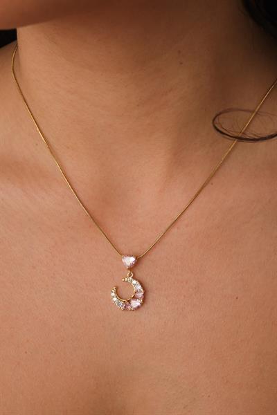 Taşlı Ay Kalp Kolye