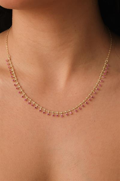 Uçları Mor Taşlı Zincir Kolye