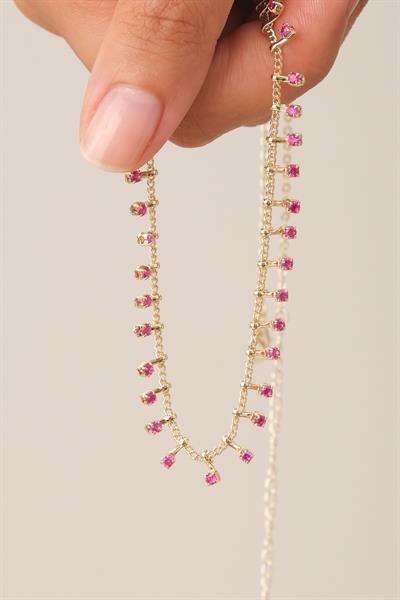 Uçları Mor Taşlı Zincir Kolye