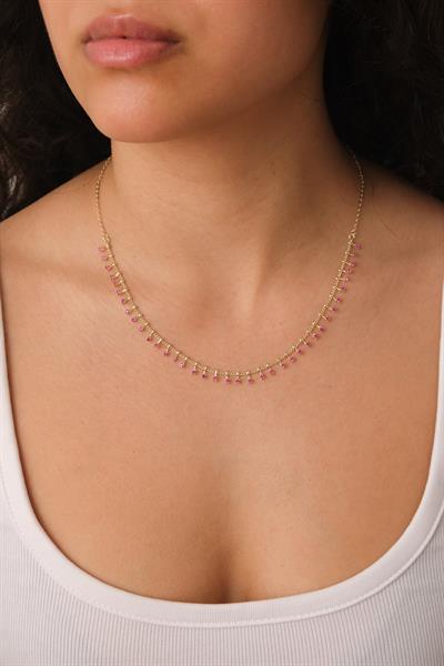 Uçları Mor Taşlı Zincir Kolye