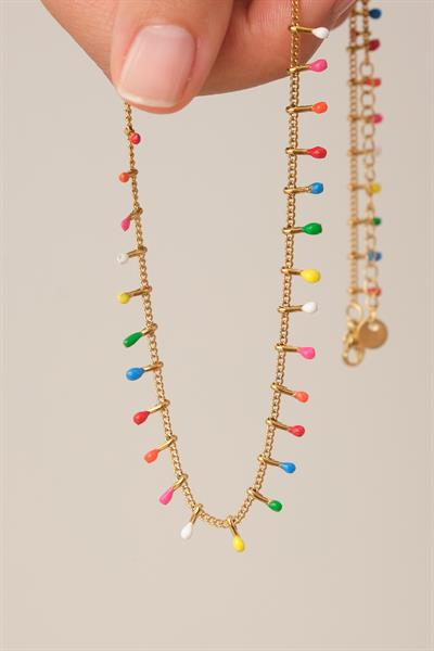 Uçları Renkli Zincir Kolye