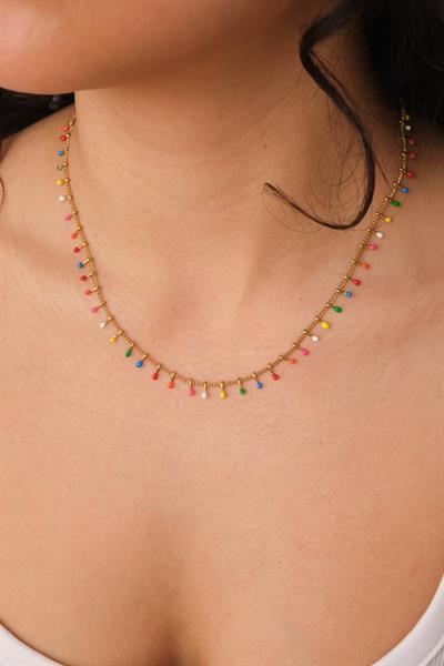 Uçları Renkli Zincir Kolye