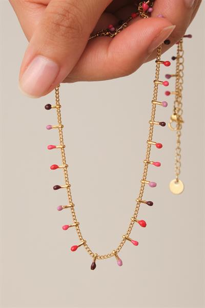 Uçları Renkli Zincir Kolye