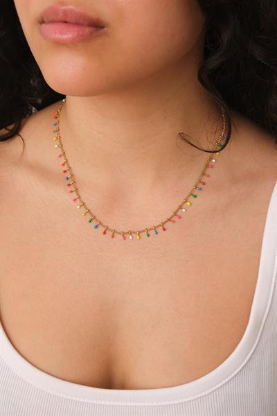 Uçları Renkli Zincir Kolye