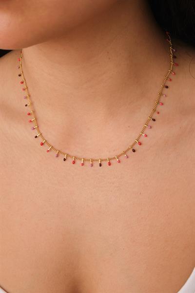 Uçları Renkli Zincir Kolye