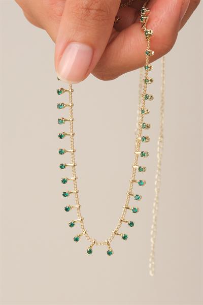 Uçları Yeşil Taşlı Zincir Kolye