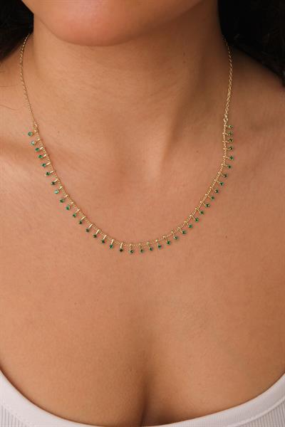 Uçları Yeşil Taşlı Zincir Kolye